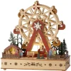 Village animé lumineux en contreplaqué avec grande roue à 7 LED blanc chaud Dicken’s - 12 x 28 x 28 cm