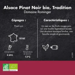 Vin biodynamie rouge Alsace Pinot noir- 75 cl